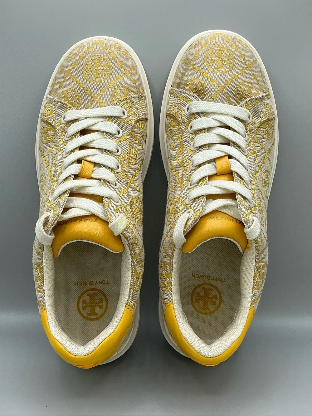 Tory Burch Howell T Monogram Goldfinch Yellow Low Top Sneakers